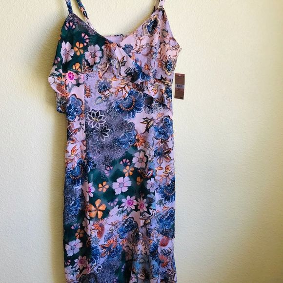 Rachel Rachel Roy Ruffle V Neck Asymmetrical Floral Maxi Dress - Picture 6 of 11